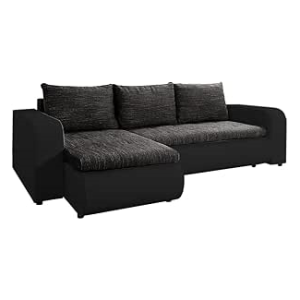 Berlin Corner Sofa Bed in Black and Charcoal Grey with Pull-Out Bed and Hidden Storage