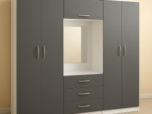 ''Upgrade your room with a modern grey and white 4 door wardrobe. Mirror, folding doors & drawers—ideal for UK bedrooms. Shop online now with fast delivery''
