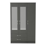 Modern dark grey wardrobe with full-length mirrors and storage drawers