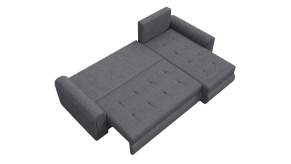 Grey Berlin velvet corner sofa bed styled in a modern UK living room with pull-out bed and storage