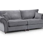Windsor Grey 4-Seater Linen Sofa with soft-touch fabric, plush cushions, and modern wooden legs for stylish living rooms.