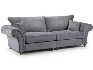 Windsor Grey 4-Seater Linen Sofa with soft-touch fabric, plush cushions, and modern wooden legs for stylish living rooms.
