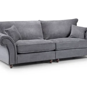 Windsor Grey 4-Seater Linen Sofa with soft-touch fabric, plush cushions, and modern wooden legs for stylish living rooms.