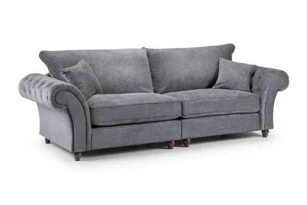 Windsor Grey 4-Seater Linen Sofa with soft-touch fabric, plush cushions, and modern wooden legs for stylish living rooms.