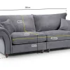Windsor Grey 4-Seater Linen Sofa dimensions chart showing length, depth, height, and seat measurements for perfect living room fit.