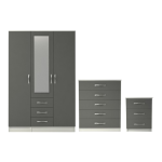 3 door combi mirrored wardrobe set with chest drawer and bedside cabinet in grey