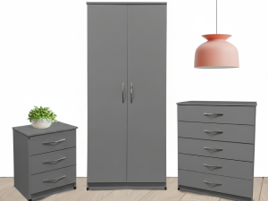 2 door 3 piece grey wardrobe set without mirror