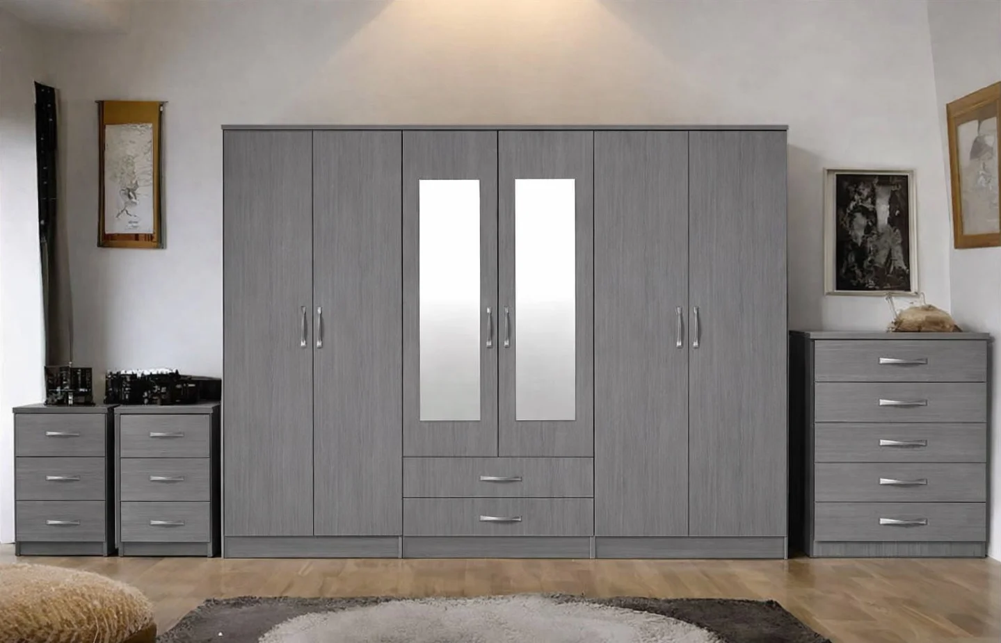 6-door-grey-wardrobe-with-set-of-drawers-fully-built-furniture 6 Door Grey Wardrobe with set of drawers fully built furniture