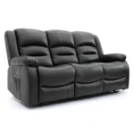 Alva Black 3 Seater Electric Recliner Sofa with USB-C and Drop Down Table in Faux Leather