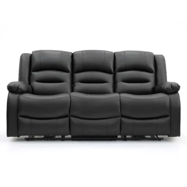 TFront view of the Alva Black Faux Leather 3 Seater Electric Recliner Sofa.