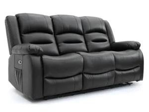 Alva Black 3 Seater Electric Recliner Sofa with USB-C and Drop Down Table in Faux Leather