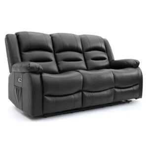 Alva Black 3 Seater Electric Recliner Sofa with USB-C and Drop Down Table in Faux Leather