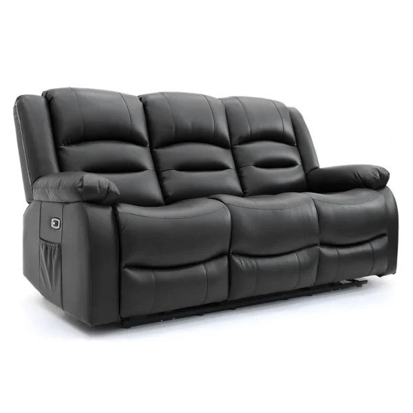 Alva Black 3 Seater Electric Recliner Sofa with USB-C and Drop Down Table in Faux Leather