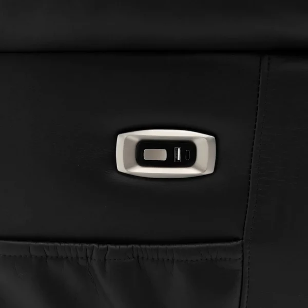 Modern single seater Alva electric recliner chair in a smooth black finish, shown from the front angle with deep cushioning.