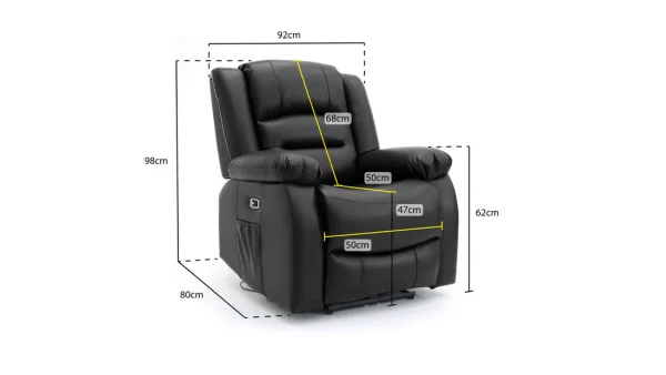 Modern single seater Alva electric recliner chair in a smooth black finish, shown from the front angle with deep cushioning.