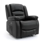 Alva Black Electric Recliner Armchair with faux leather upholstery, padded armrests, USB and USB-C charging ports, cupholders and side storage pocket