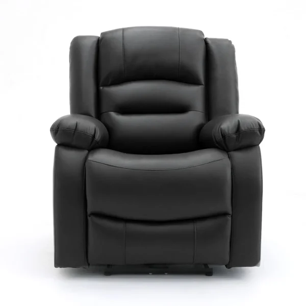 Alva Black Electric Recliner Armchair with faux leather upholstery, padded armrests, USB and USB-C charging ports, cupholders and side storage pocket