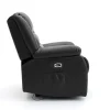Alva Black Electric Recliner Armchair with faux leather upholstery, featuring padded armrests, integrated side pocket storage, and an electric control button.