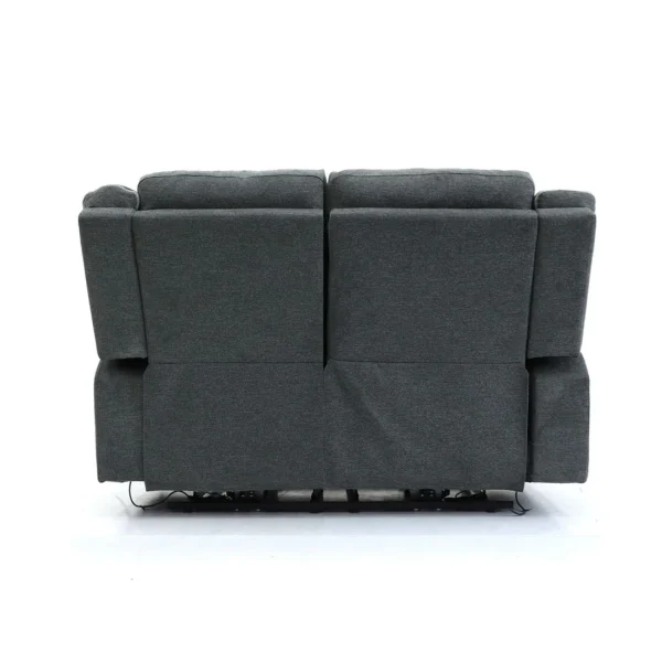 Graphite 2 seater electric recliner sofa with padded cushions and detailed measurements