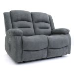 Alva Graphite 2 Seater Electric Recliner Sofa in faux leather Aire with USB and USB-C charging ports, cupholder table and modern padded design