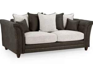 Bella Grey 2 Seater Sofa with button-tufted design Close-up of velvet and chenille fabric on Bella Grey 2 Seater Sofa Scatter-back cushions on Bella Grey 2 Seater Sofa Side angle view of Bella Grey 2 Seater Sofa Bella Grey 2 Seater Sofa in a modern living room