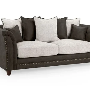 Bella Grey 2 Seater Sofa with button-tufted design Close-up of velvet and chenille fabric on Bella Grey 2 Seater Sofa Scatter-back cushions on Bella Grey 2 Seater Sofa Side angle view of Bella Grey 2 Seater Sofa Bella Grey 2 Seater Sofa in a modern living room