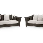 Bella Grey 3+2 Seater Sofa Set with button-tufted design Velvet and chenille upholstery on Bella Grey 3+2 Seater Sofa Set Bella sofa grey scatter-back cushions Side profile of Bella Grey 3-seater sofa Living room layout featuring the Bella Grey 3+2 Seater Sofa Set Removable cushions on the Bella Grey button-tufted sofa