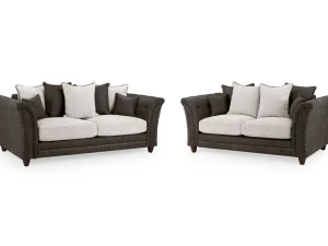 Bella Grey 3+2 Seater Sofa Set with button-tufted design Velvet and chenille upholstery on Bella Grey 3+2 Seater Sofa Set Bella sofa grey scatter-back cushions Side profile of Bella Grey 3-seater sofa Living room layout featuring the Bella Grey 3+2 Seater Sofa Set Removable cushions on the Bella Grey button-tufted sofa