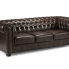 Handmade antique brown leather Chesterfield three seater sofa