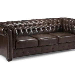 Handmade antique brown leather Chesterfield three seater sofa