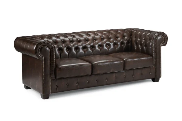 Handmade antique brown leather Chesterfield three seater sofa