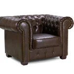 Classic bonded leather Chesterfield chair in antique brown