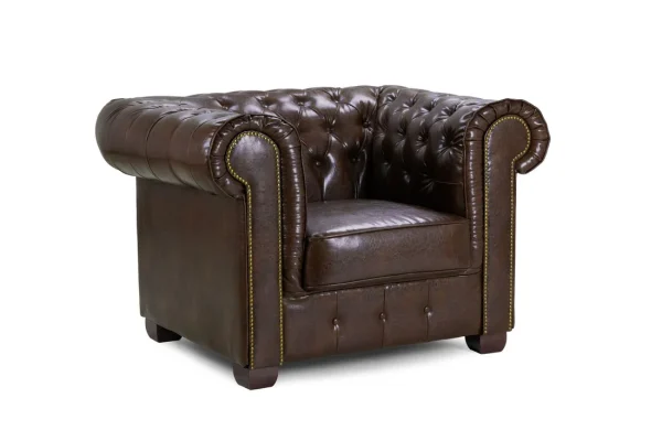 Classic bonded leather Chesterfield chair in antique brown