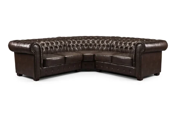 Chesterfield Sofa Antique Brown Large Corner leather design