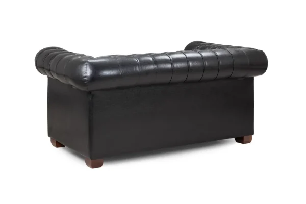Side angle of classic black 2 seater Chesterfield