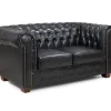 Chesterfield Sofa Black 2 Seater with button-tufted PU leather