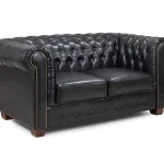 Chesterfield Sofa Black 2 Seater with button-tufted PU leather