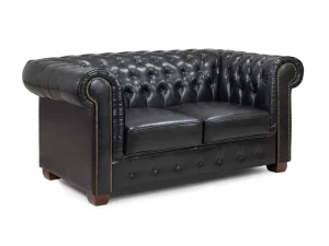 Chesterfield Sofa Black 2 Seater with button-tufted PU leather