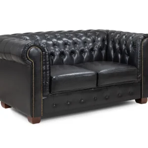 Chesterfield Sofa Black 2 Seater with button-tufted PU leather