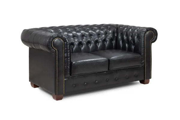 Chesterfield Sofa Black 2 Seater with button-tufted PU leather