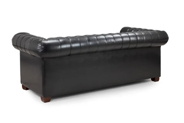 Chesterfield sofa black 3 seater in a modern living room
