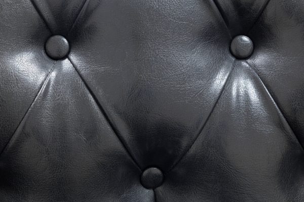 Black leather Chesterfield 3 seater with wooden feet