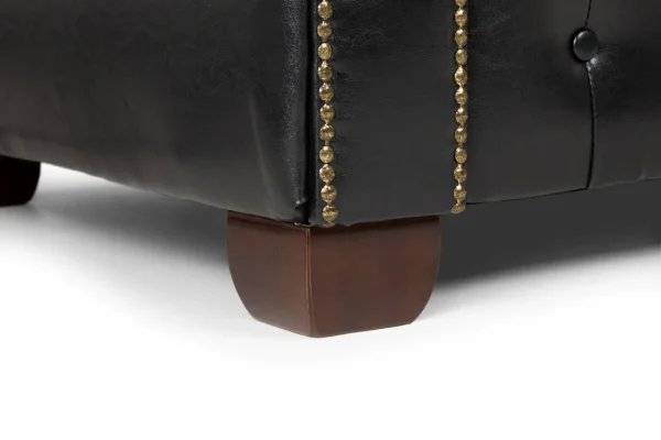 Side angle of antique black Chesterfield 3 seater