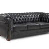 Chesterfield Sofa Black 3 Seater with button-tufted design