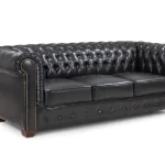 Chesterfield Sofa Black 3 Seater with button-tufted design