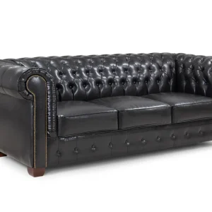 Chesterfield Sofa Black 3 Seater with button-tufted design