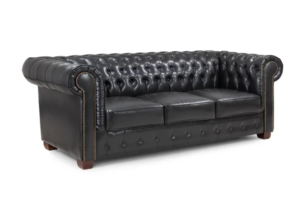 Chesterfield Sofa Black 3 Seater with button-tufted design