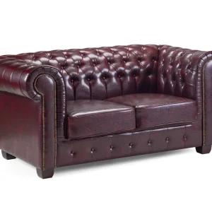 Chesterfield Oxblood Red 2 Seater Sofa with deep button design