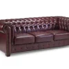 Chesterfield Oxblood Red 3 Seater Leather Sofa with deep button design