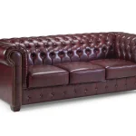Chesterfield Oxblood Red 3 Seater Leather Sofa with deep button design